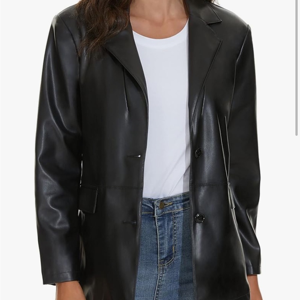 Black Leather Women's Coat